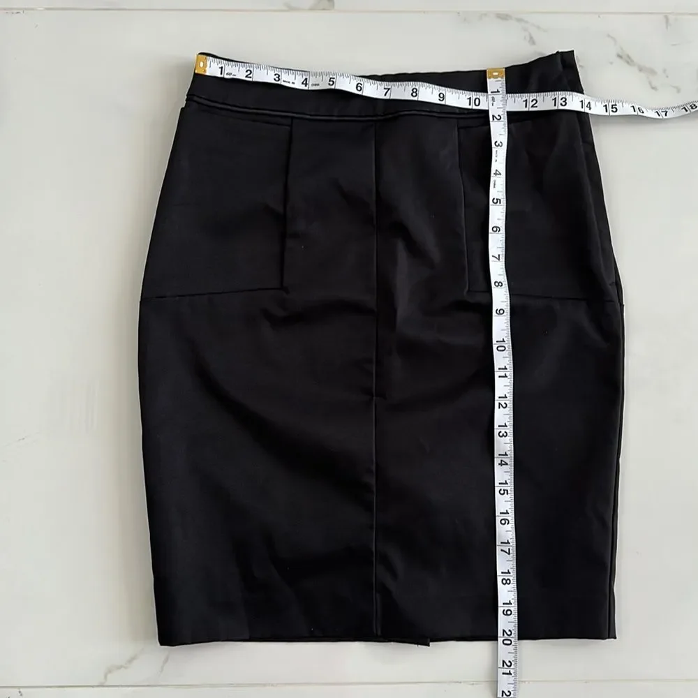 H&M Black Pencil Silky Skirt Back Slit  Sz 6 HIGT WAIST